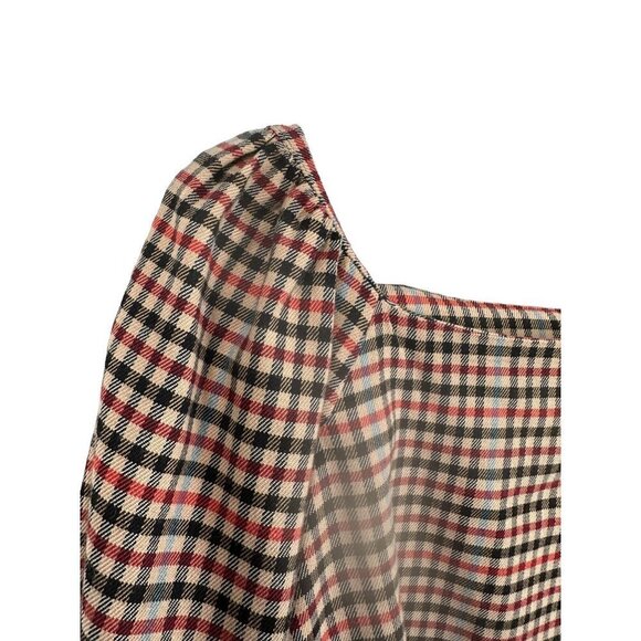 Ann Taylor  tan checkered blouse, tie closure around high waist, size Large - Picture 4 of 9